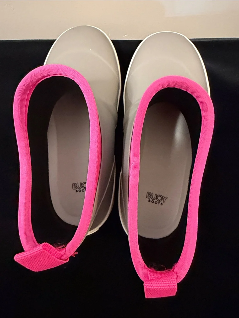 BUOY BOOTS Kids Gray and Pink Waterproof Slip-On Rain Shoes